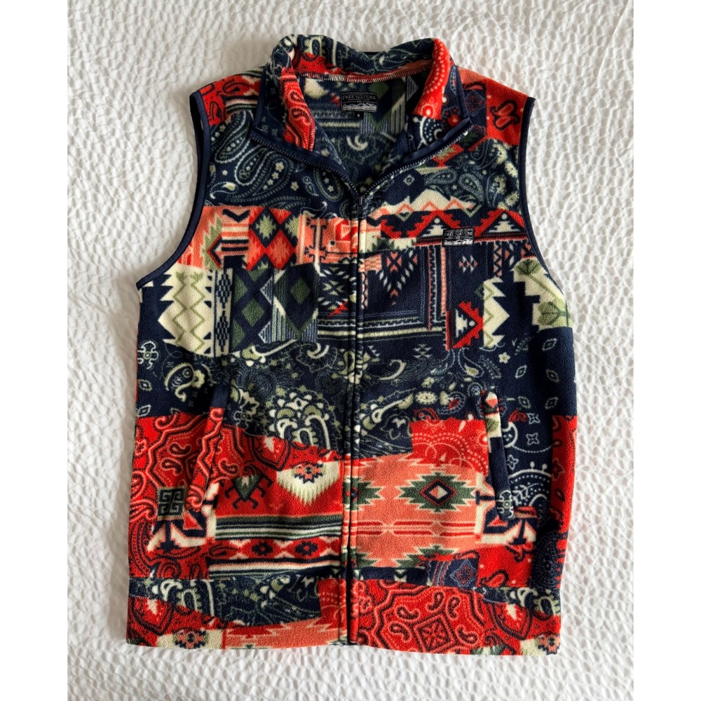 Free Nature Fleece Vest S Southwestern Bandana Paisley Patchwork Zip Up